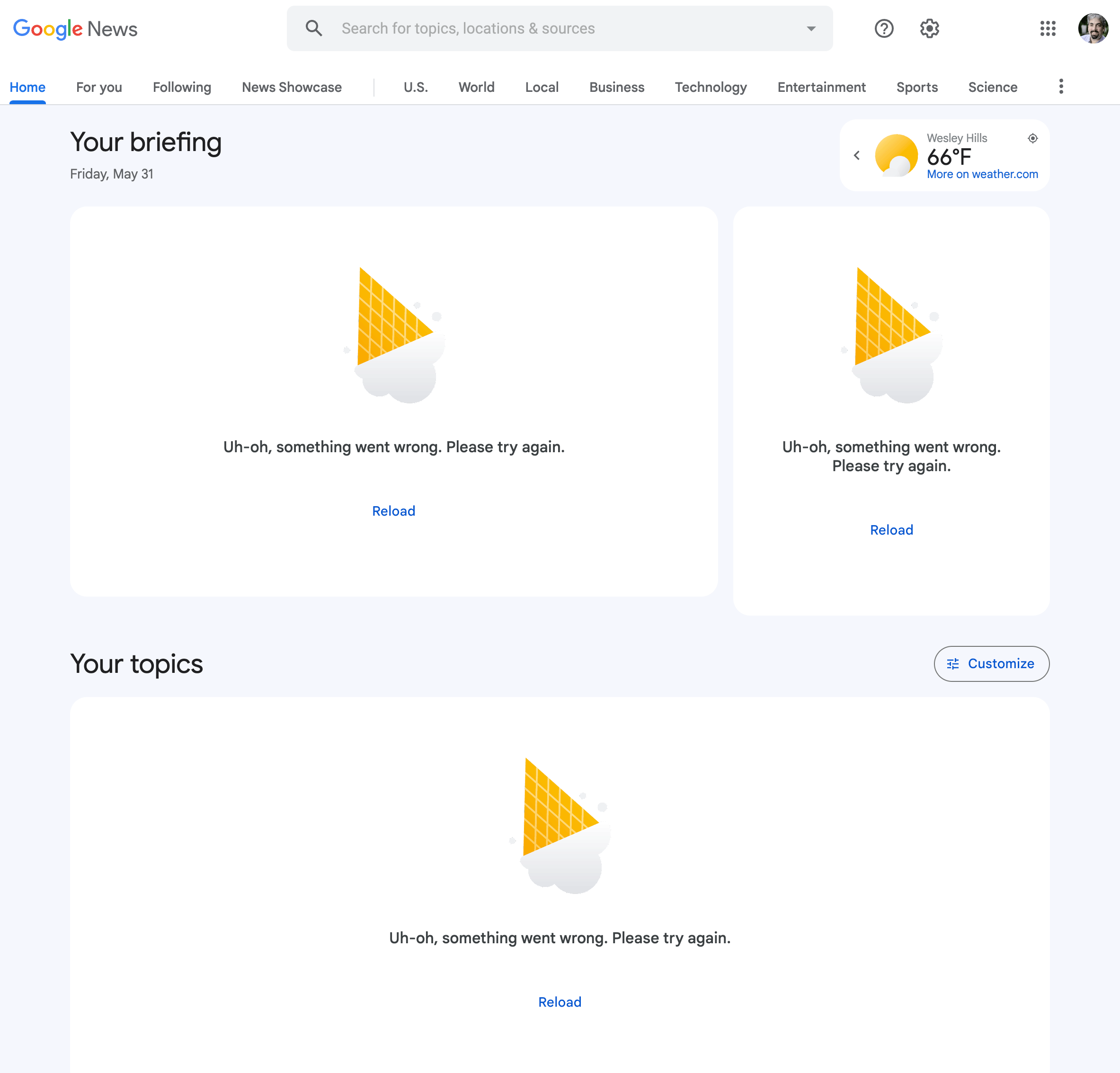 La page d'accueil de Google Actualités ne se charge pas