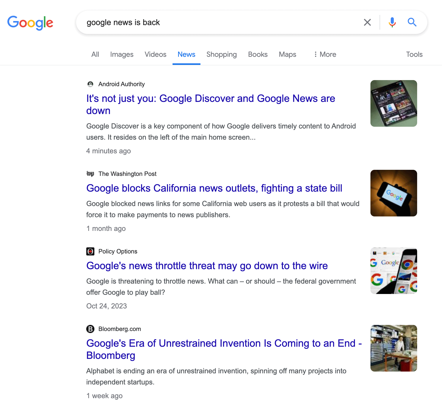 Onglet Google Actualités Retour