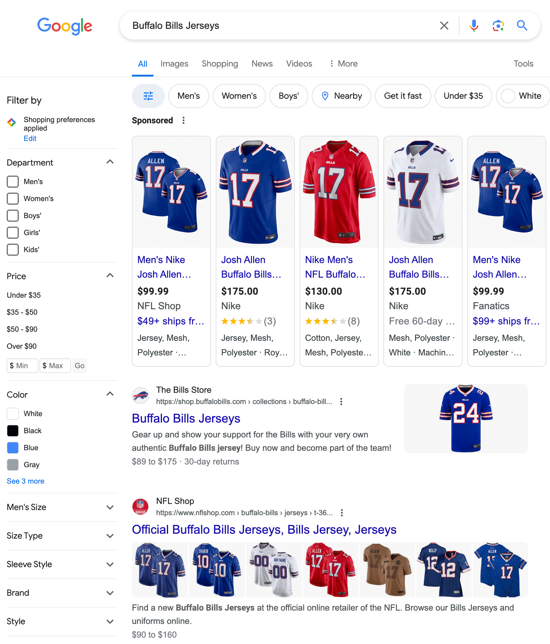 Résultats Google Shopping