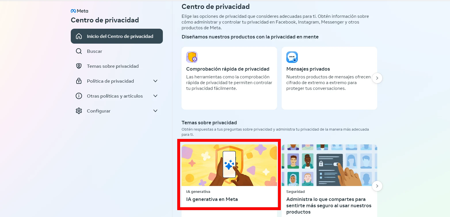 photo du centre de confidentialité Instagram