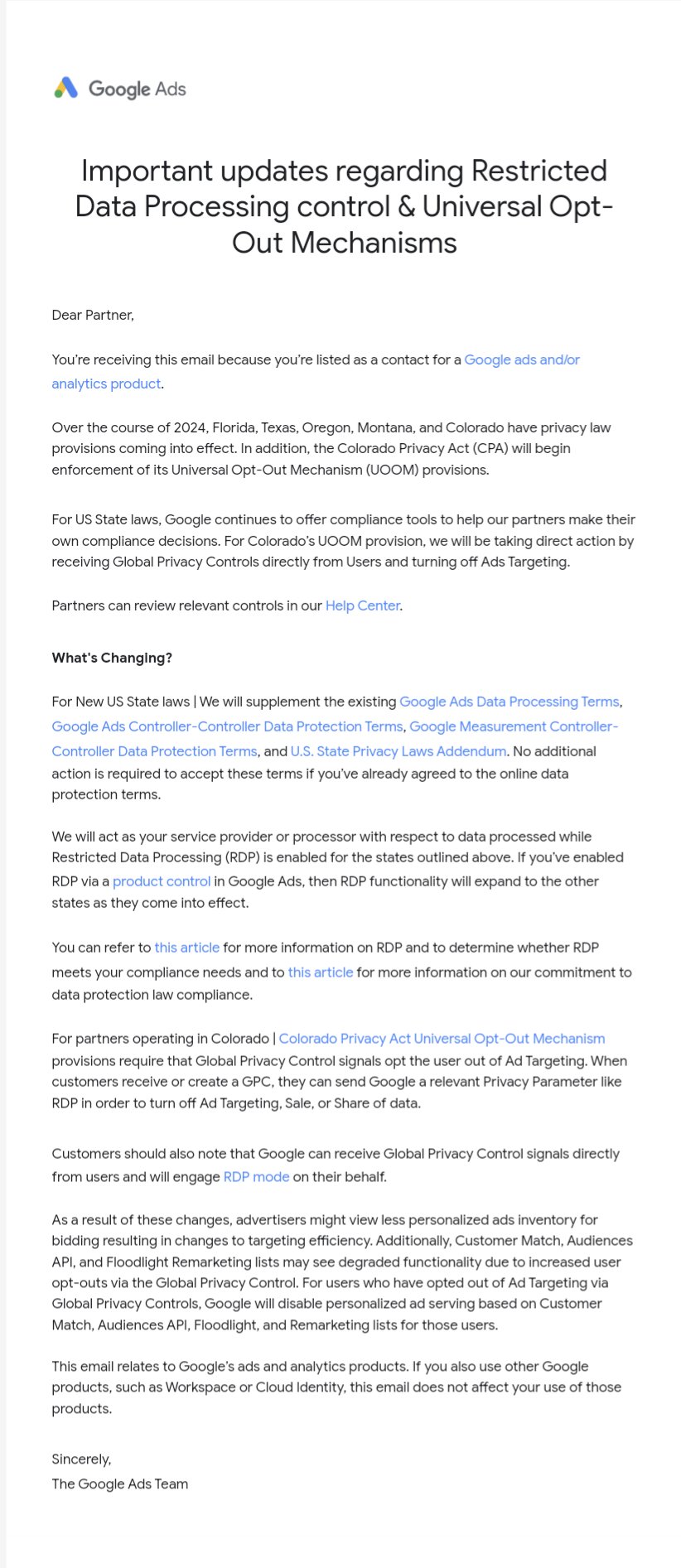 Google Ads Analytics Lois américaines sur la confidentialité