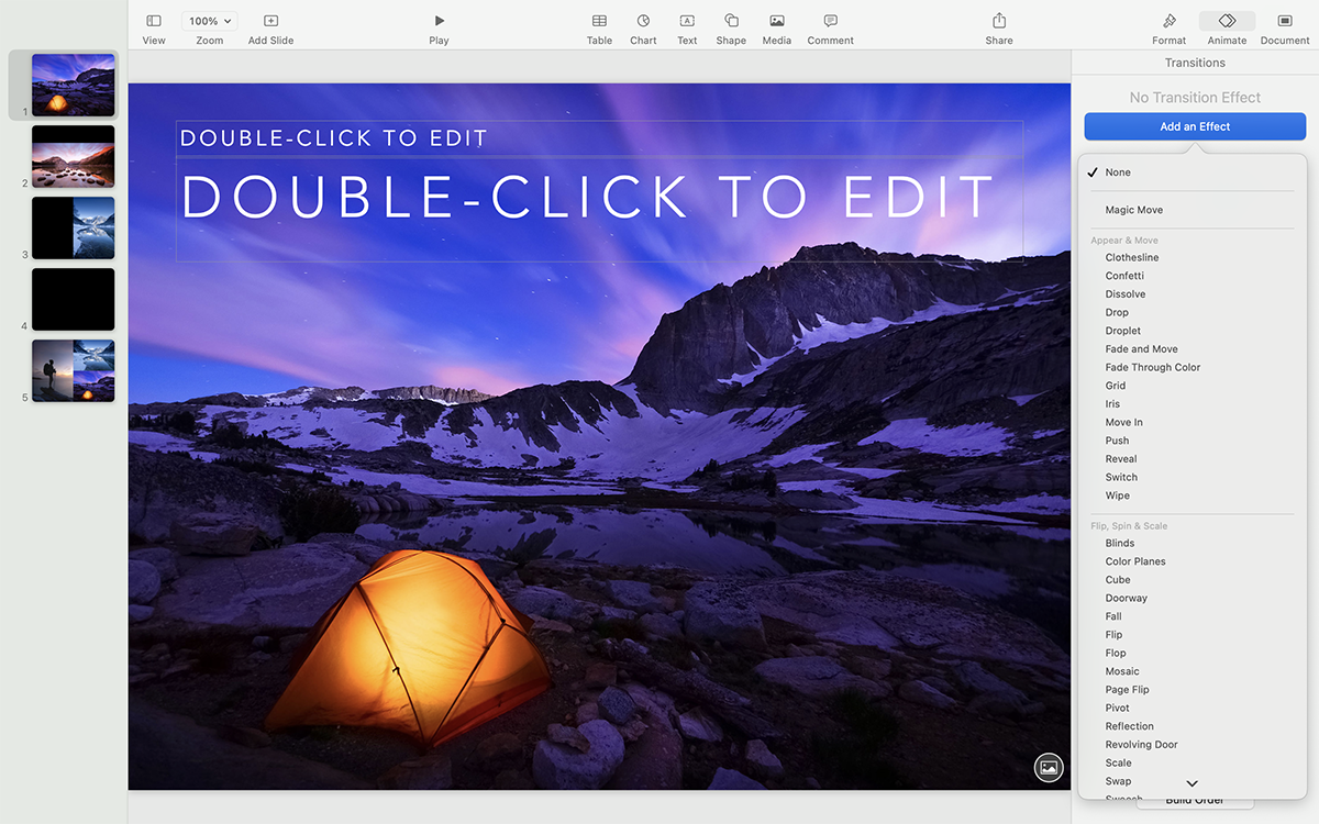 logiciel de présentation animée – Interface Keynote