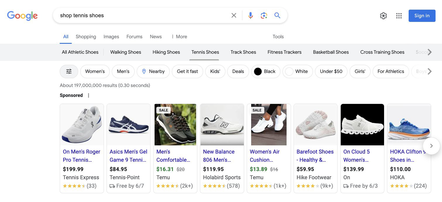 Filtre de la barre supérieure des offres Google Shop