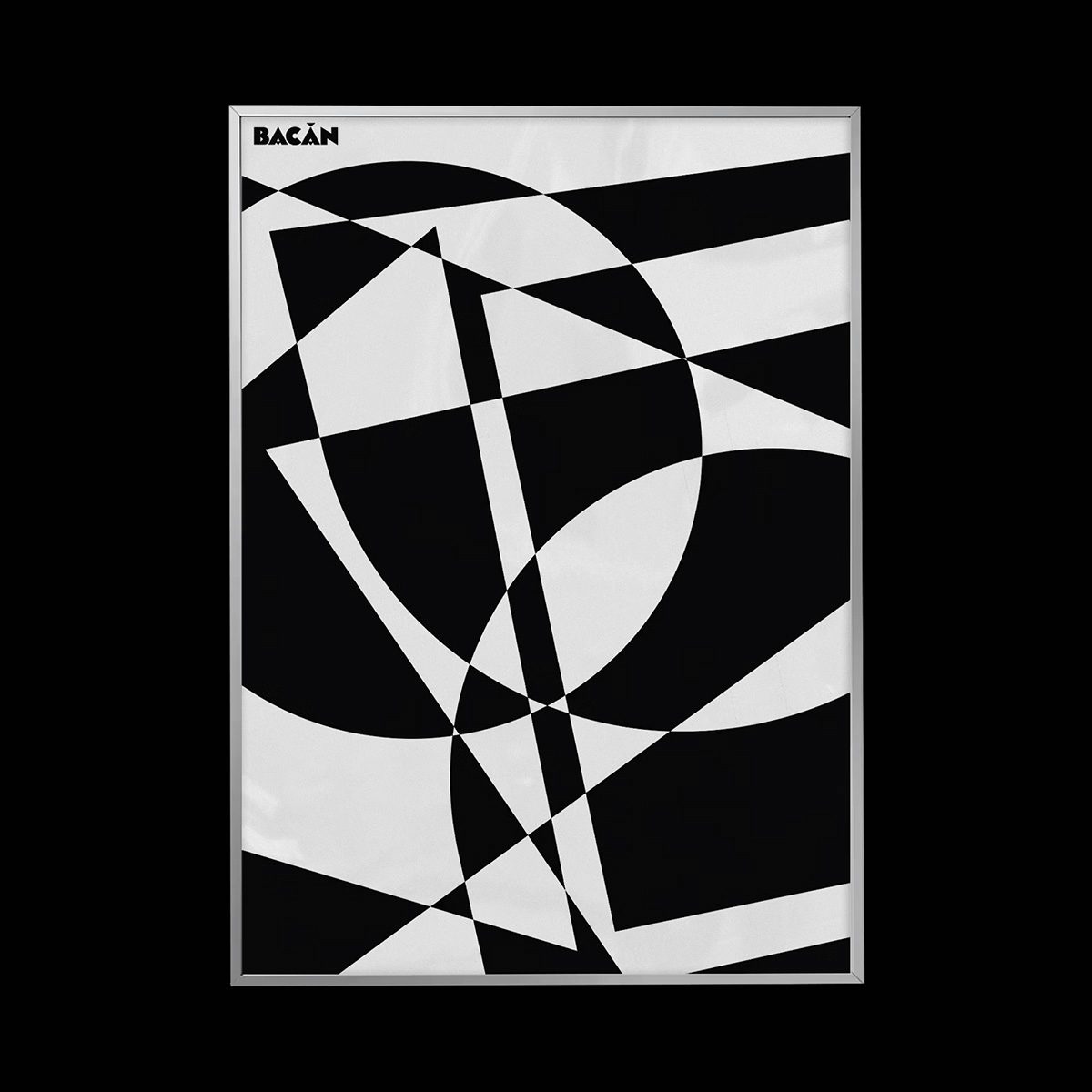 Conception d'affiche comportant un graphique d'inspiration futuriste en noir et blanc