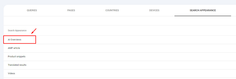 Maquette du filtre de présentation de l'IA dans GSC