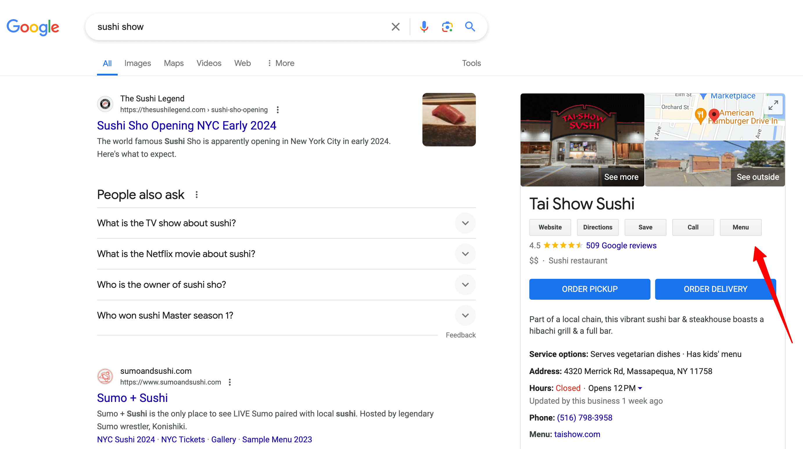 Bouton de menu du panneau local Google 2