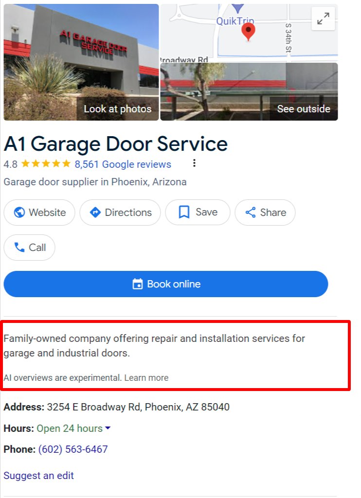 Descriptions des profils d'entreprise Google Ai