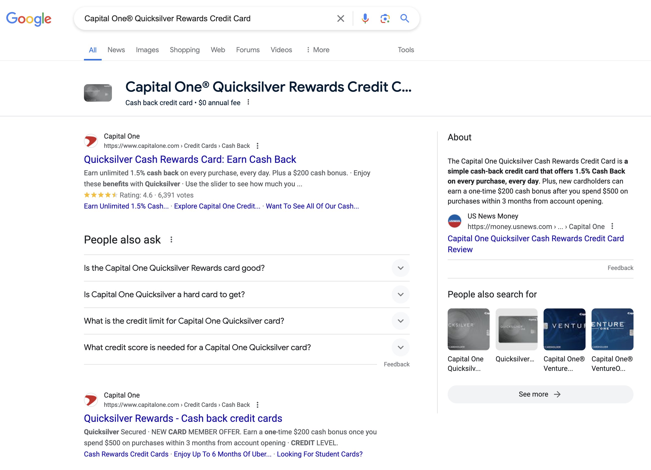 Widget de carte de crédit de recherche Google plus profond