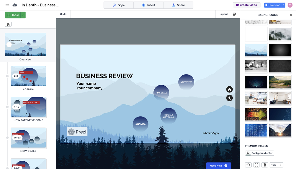logiciel de présentation animée - Interface Prezi