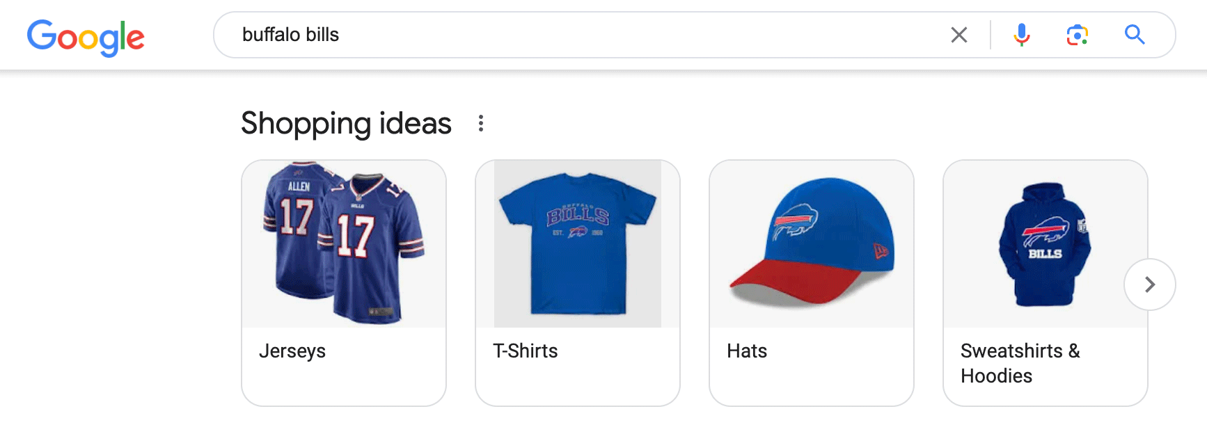 Idées d'achats dans la recherche Google