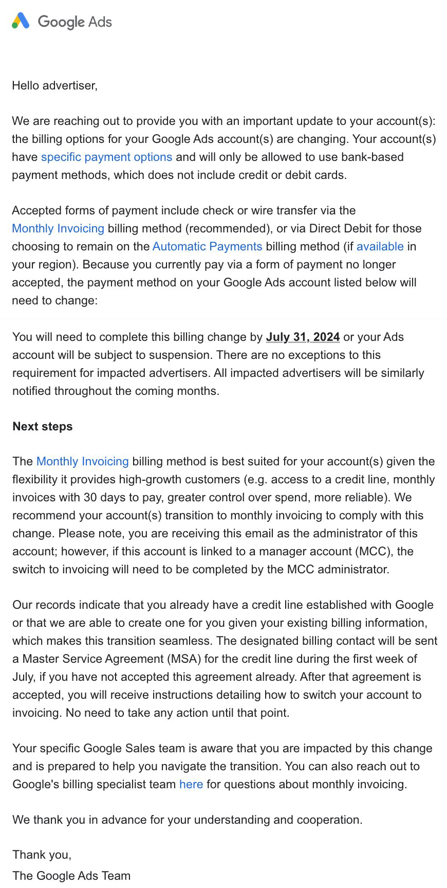 Date de facturation Google Ads