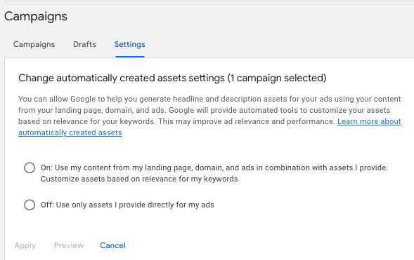 Paramètres Google Ada Aca
