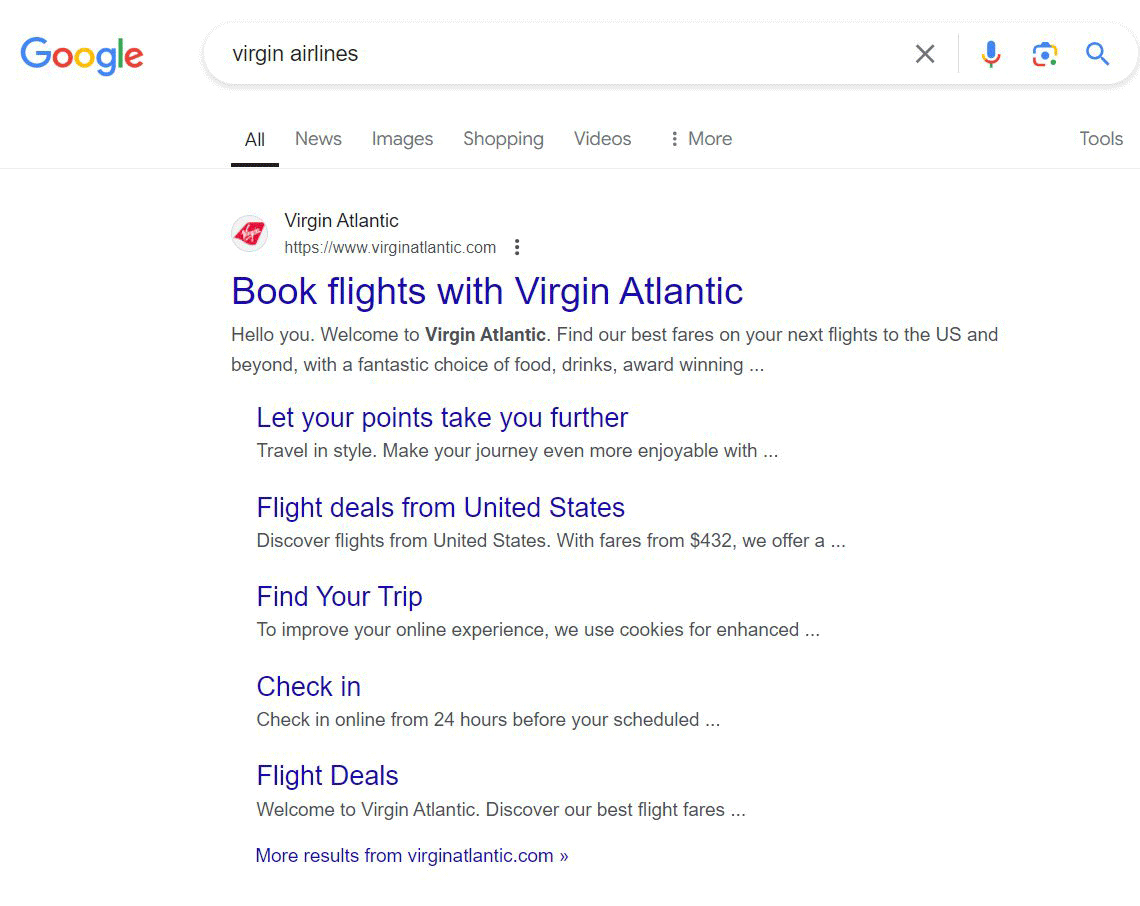 Police d'extrait de Google Virgin grande