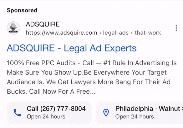 Format d'emplacement des éléments d'appel Google Ads