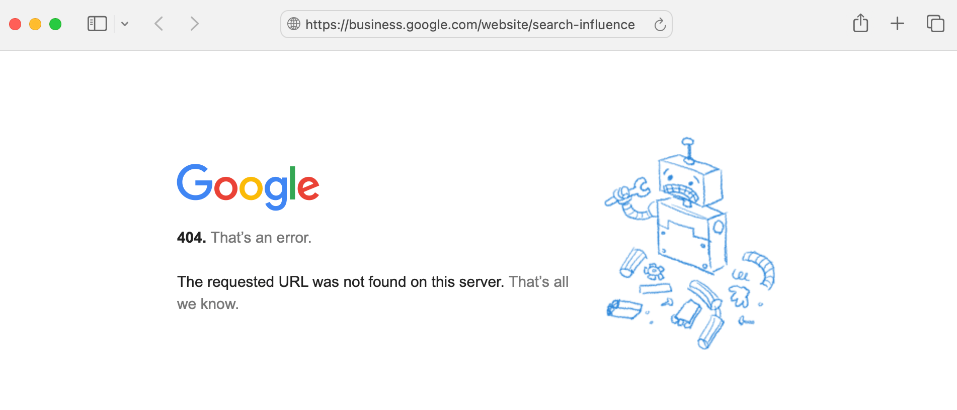 Sites Web de profils d'entreprise Google 404
