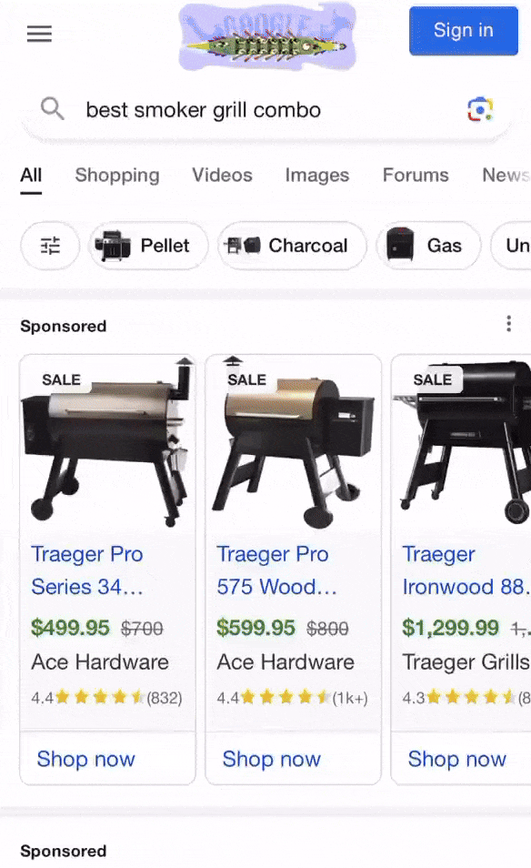 Page de résultats de recherche organisée Google
