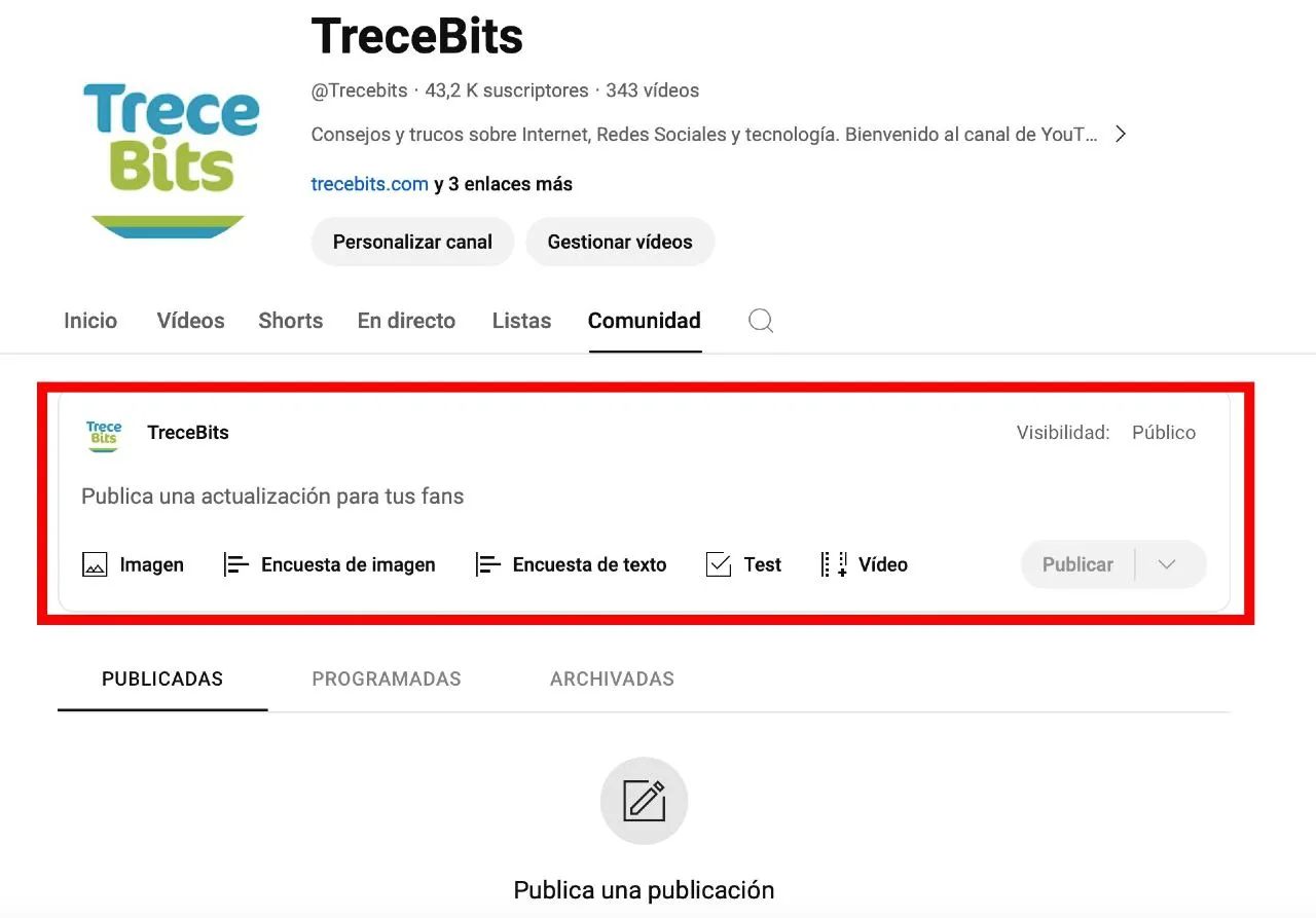 Publier la mise à jour de la chaîne YouTube