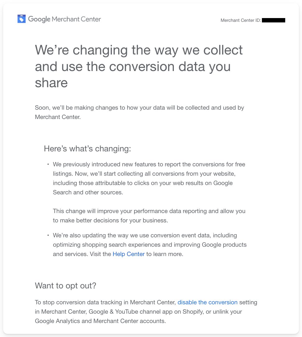 Modifications des données de conversion de Google Merchant Center