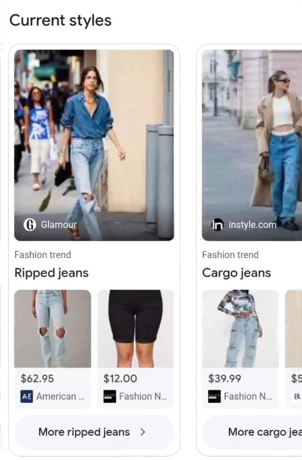 Recherche Google Styles actuels