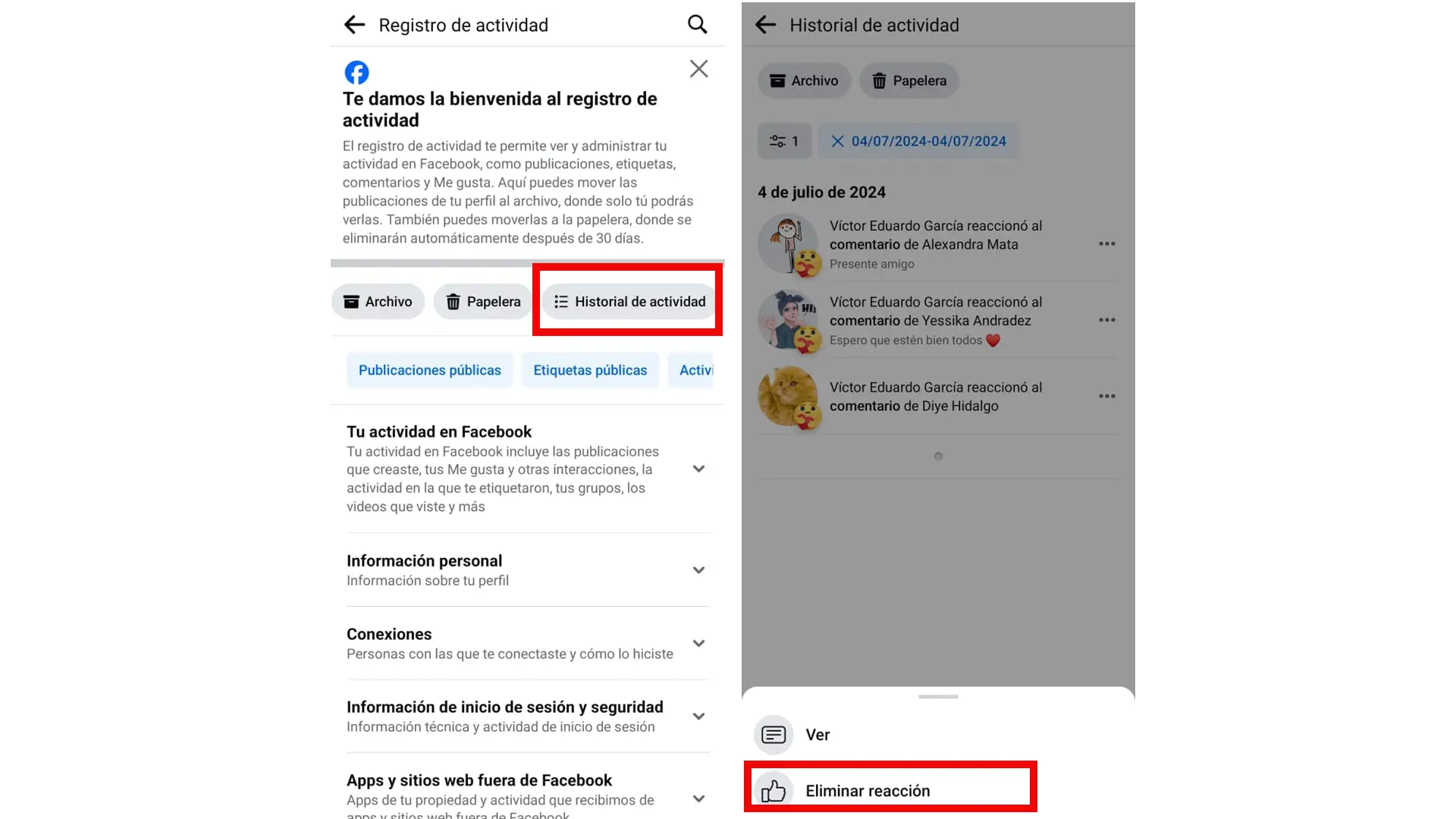 photo étape par étape pour supprimer l'historique Facebook