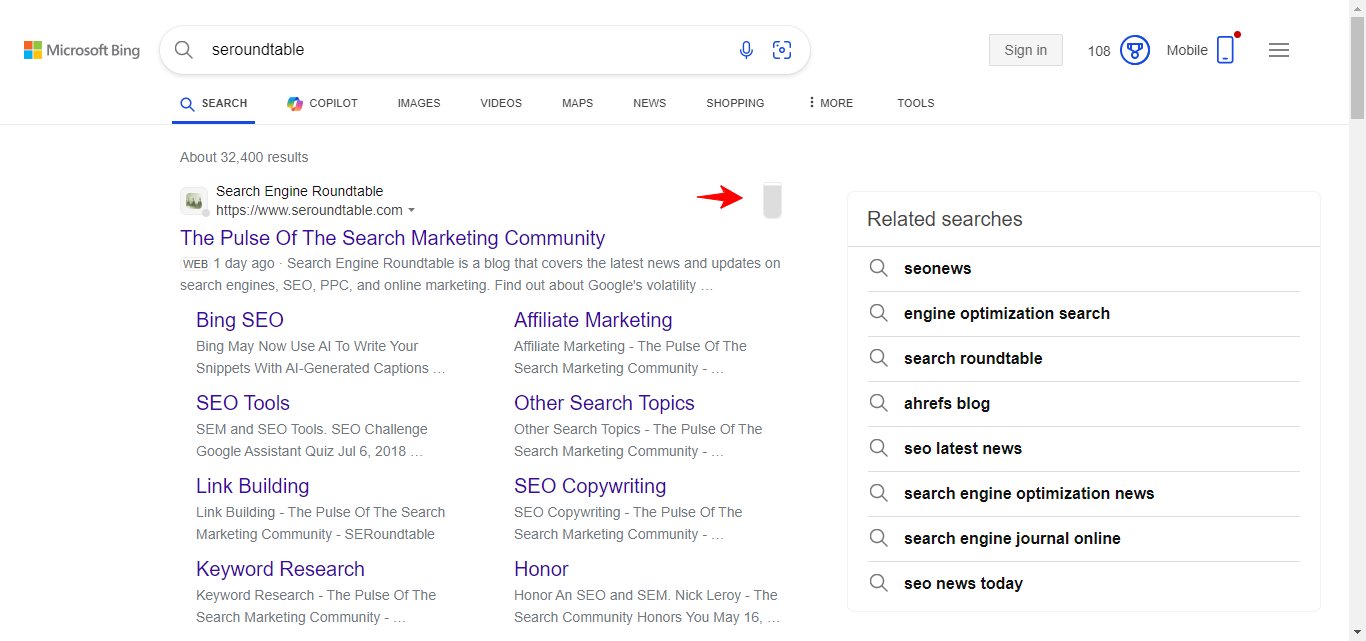 Conteneur de vote des résultats de recherche Bing