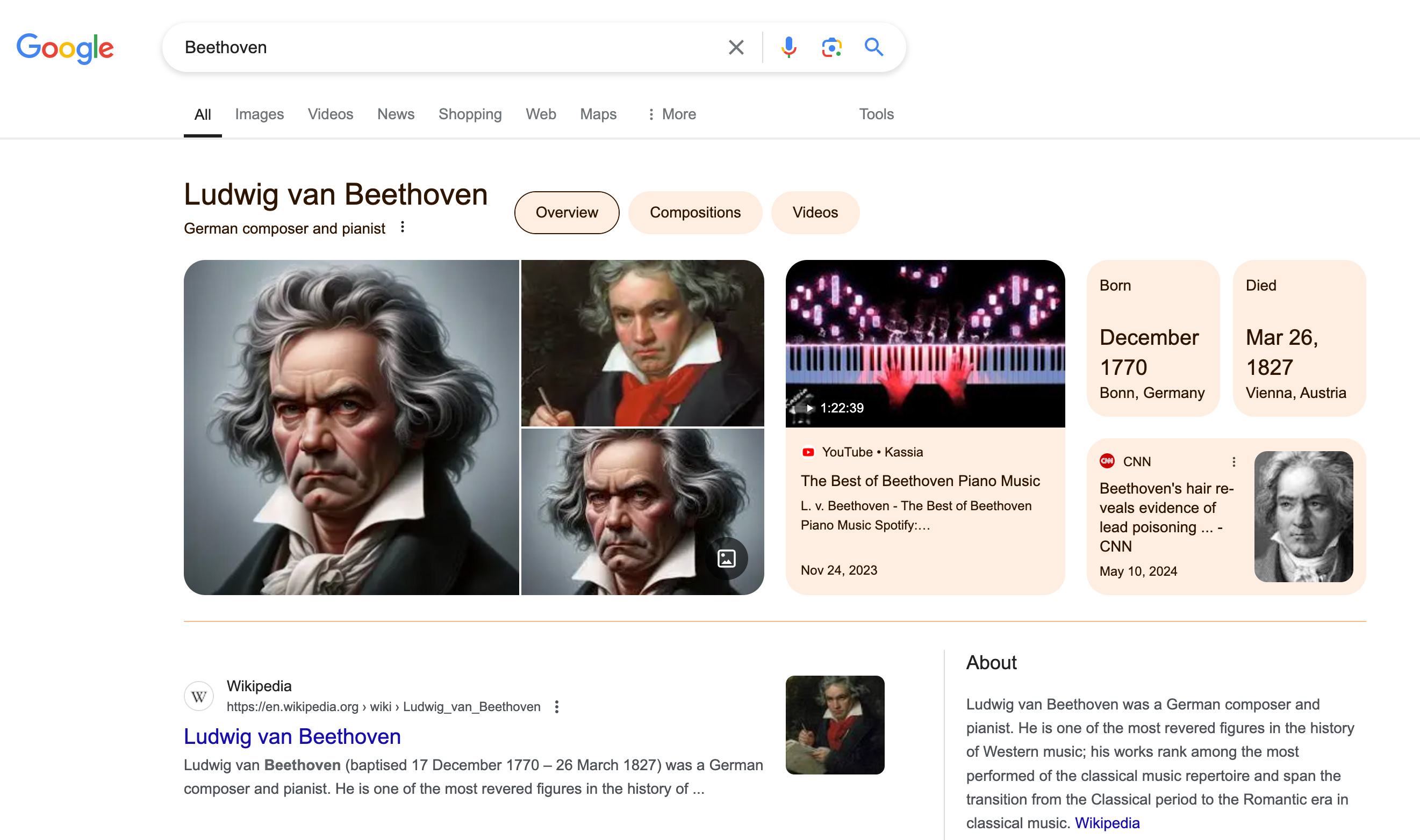 Panneau de connaissances Google Beethoven