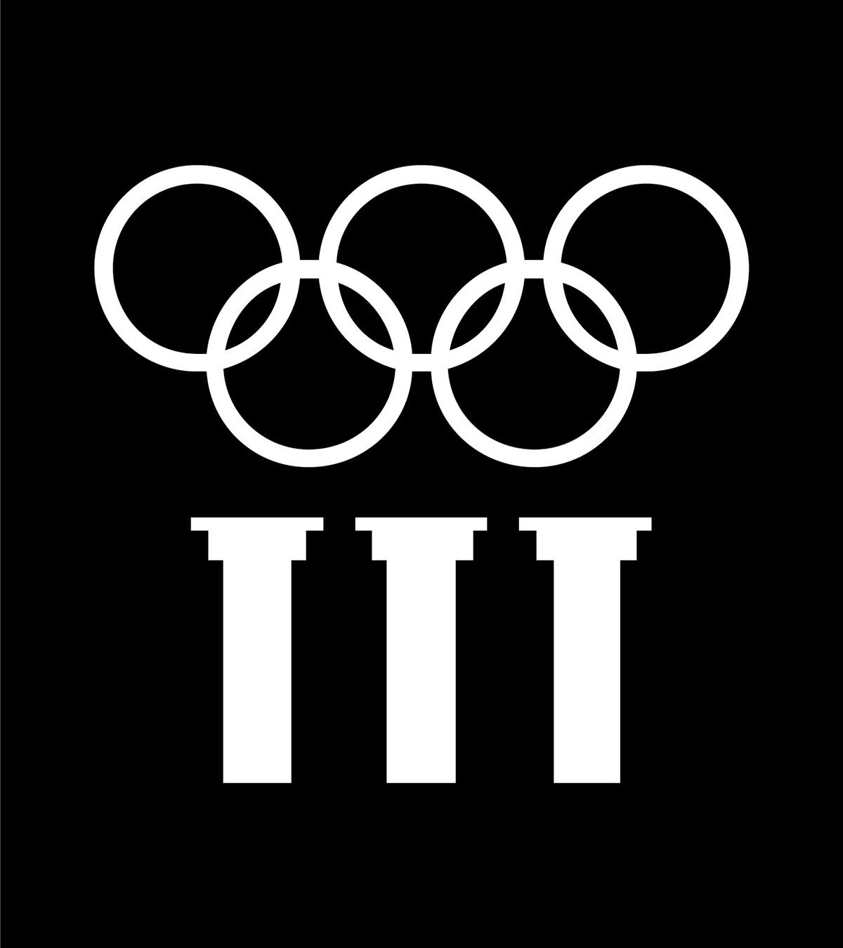 Anneaux olympiques et logo du Musée Olympique constitués de trois piliers ressemblant à des torches olympiques éteintes