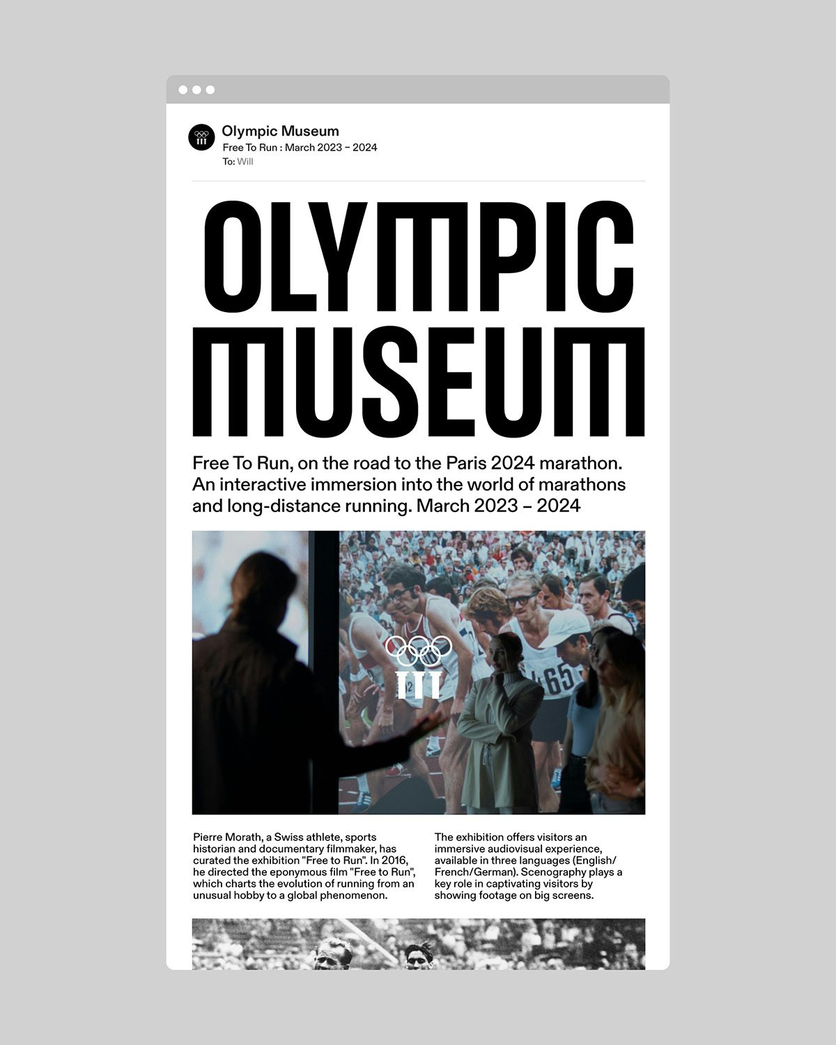 La nouvelle identité visuelle du Musée Olympique déclinée sur une newsletter