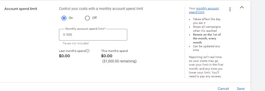 Détails du budget Google LSA