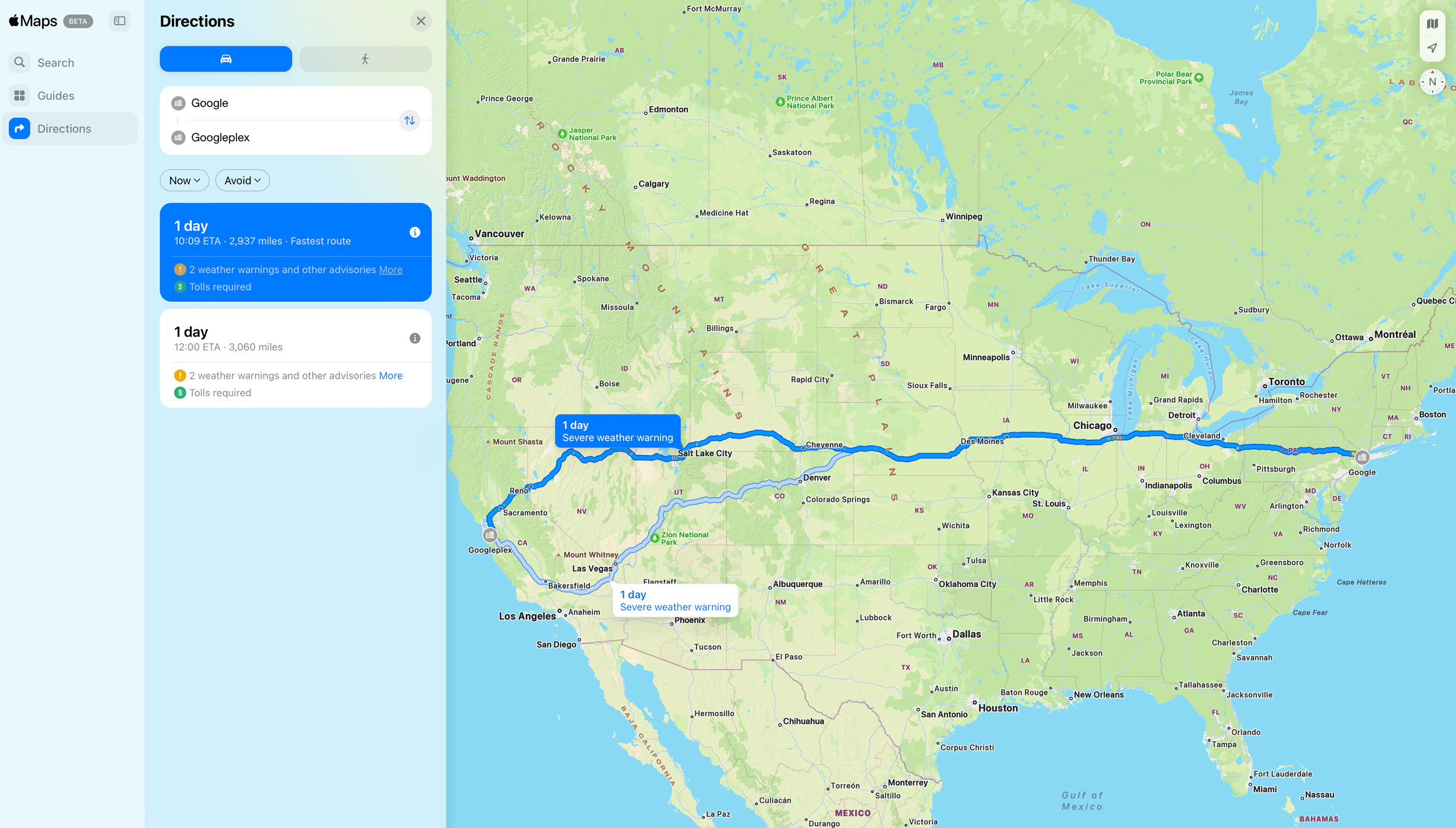 Itinéraire d'Apple Maps