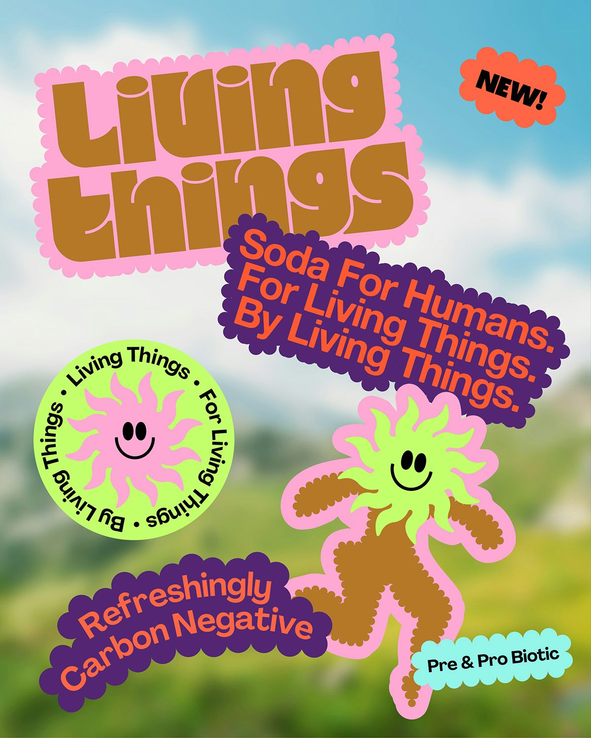 Des graphismes inspirés des autocollants pour Living Things avec des visages souriants