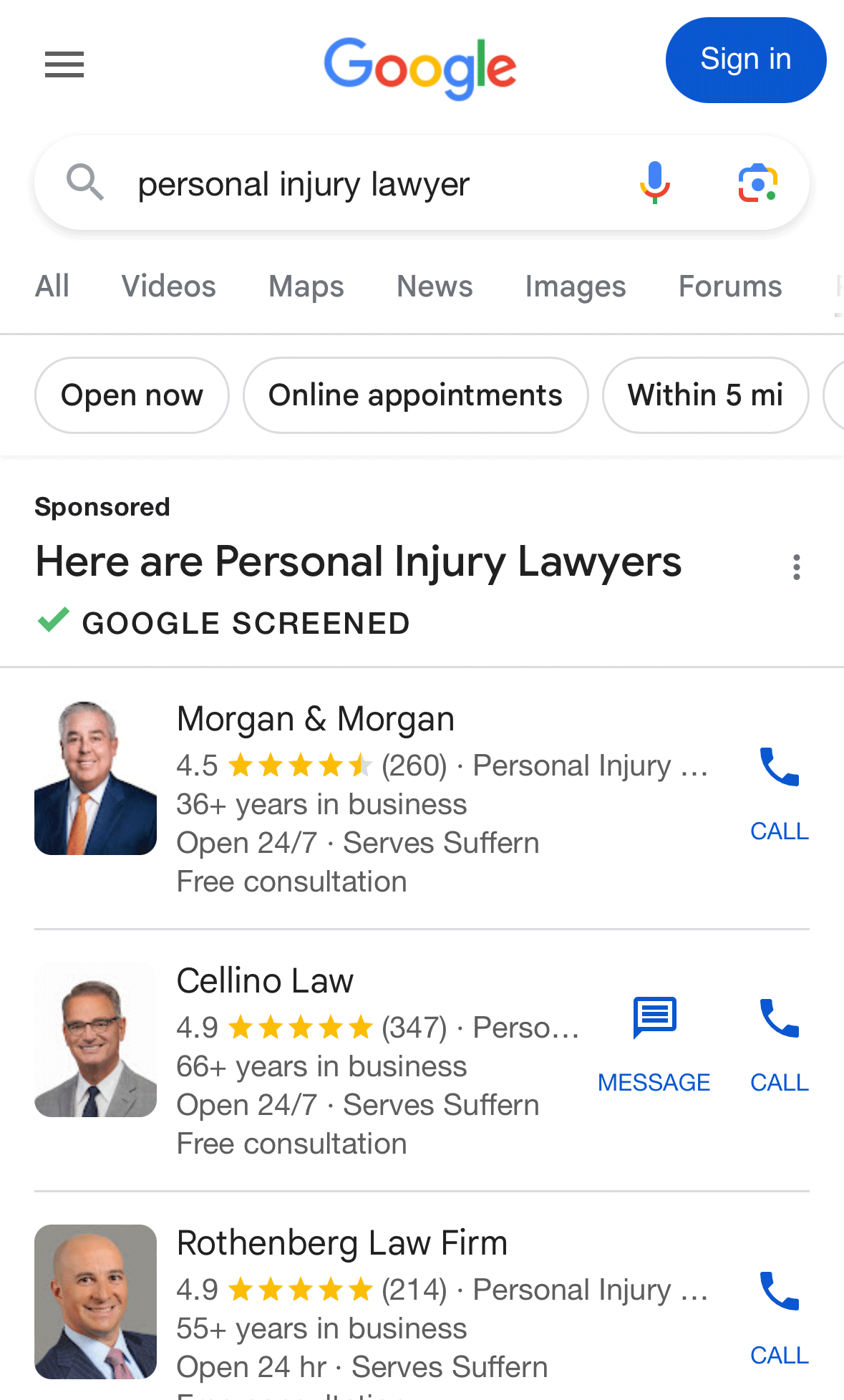 Recherche mobile Google LSA