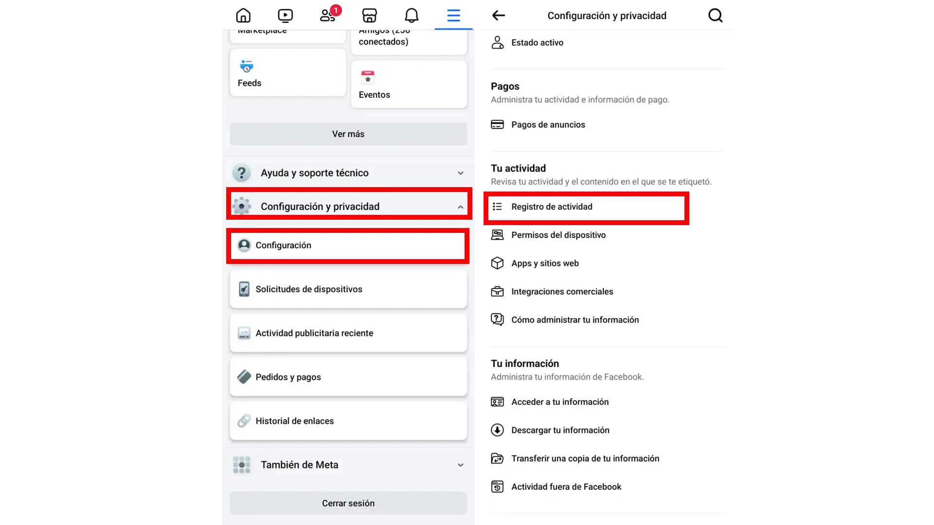 photo montrant comment rechercher le journal d'activité sur Facebook