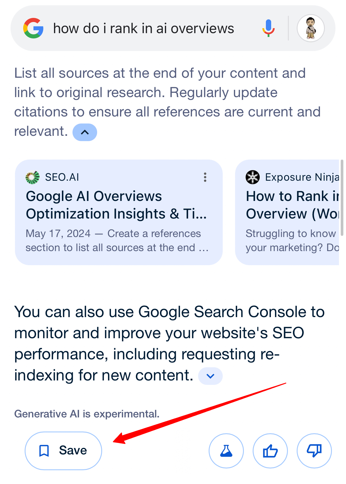 Enregistrer les aperçus de Google Ai