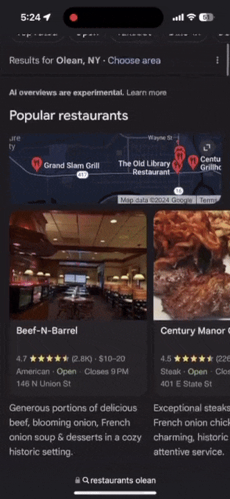 Résultats de recherche locale organisés par Google Ai