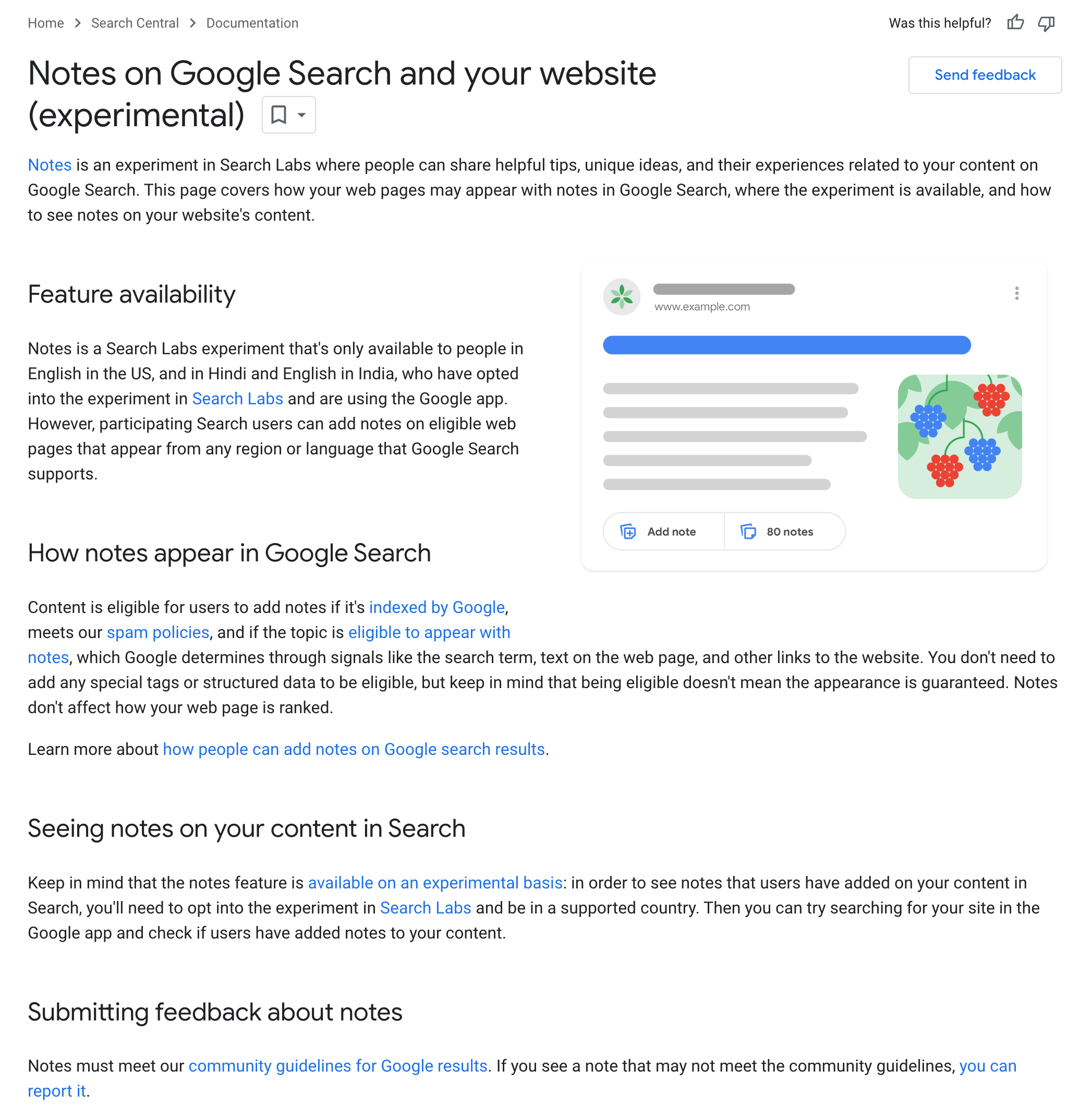 Documents de développement de Google Notes