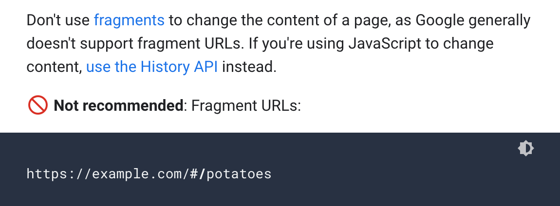 Contenu des fragments d'URL de Google