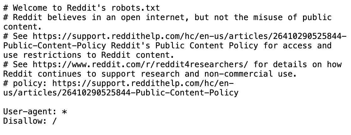 Texte des robots Reddit
