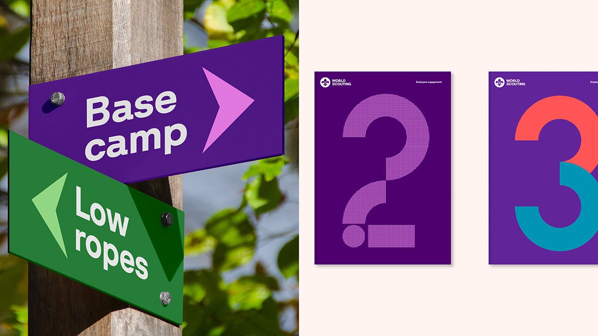 Image composite montrant l'orientation du Scoutisme mondial et les détails de sa police numérique