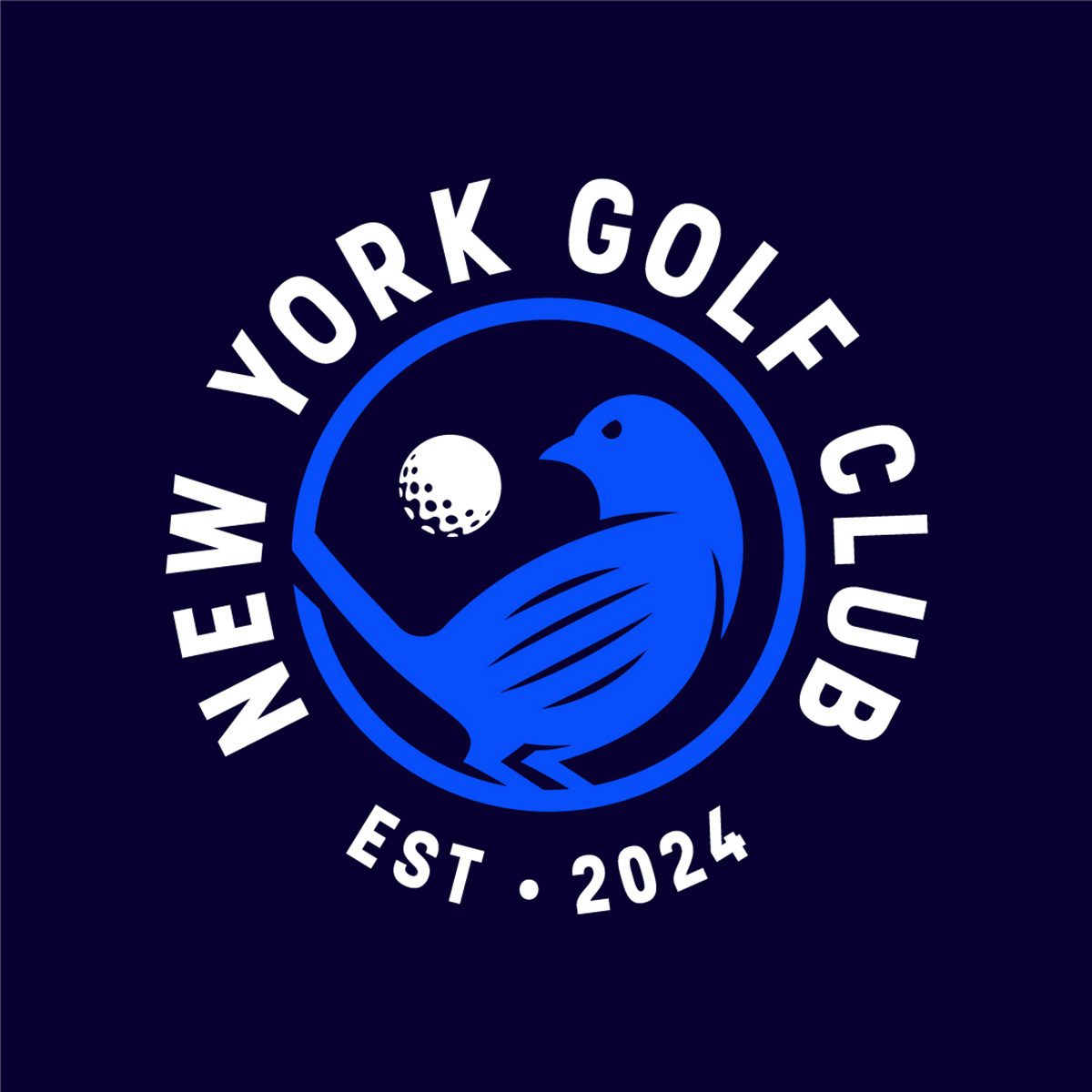 Le graphique montre le logo du New York Golf Club, composé d'une icône d'oiseau bleu et d'une balle de golf de forme ronde