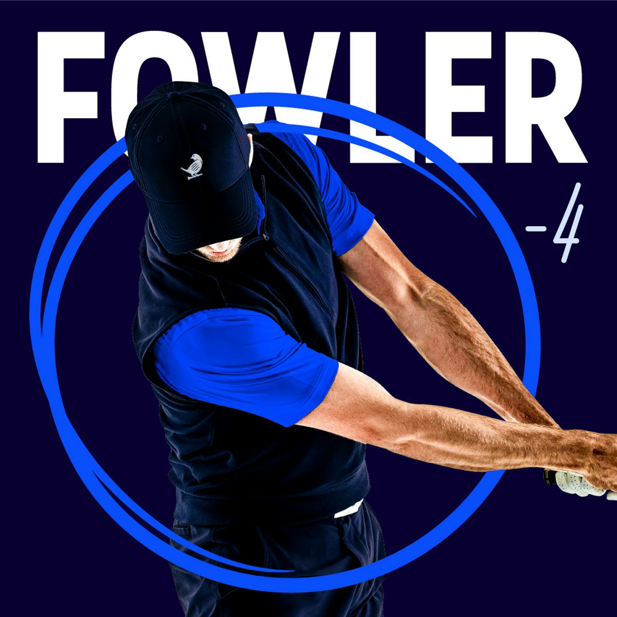 Graphique montrant un joueur de golf en train de faire un swing, marqué d'un cercle dessiné autour de lui et du titre « Fowler »