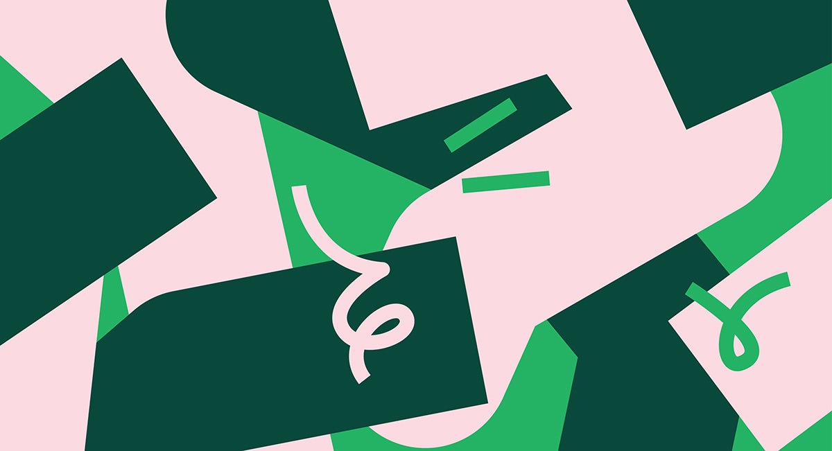 Graphique abstrait en rose pâle, vert foncé et vert émeraude