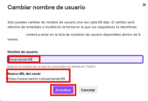 photo du nom d'utilisateur modifié sur Twitch depuis l'ordinateur