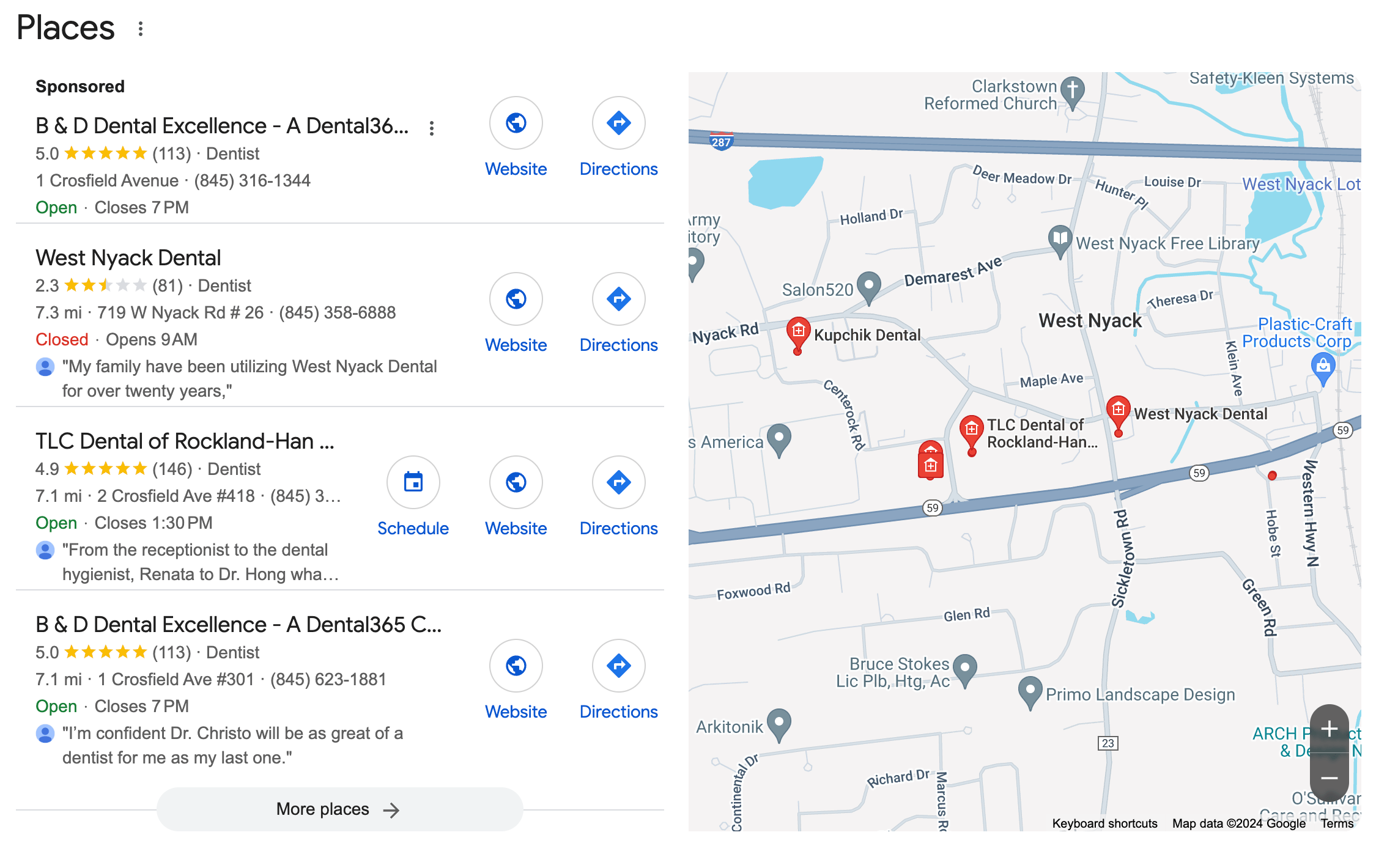 Google Local Pack fermé2