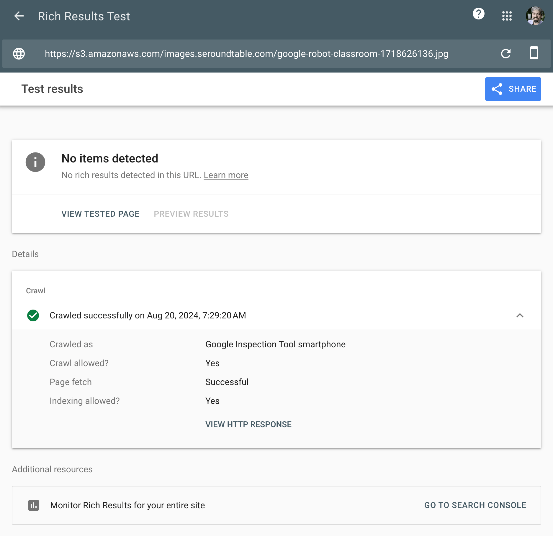 URL de résultat enrichie de Google débloquée