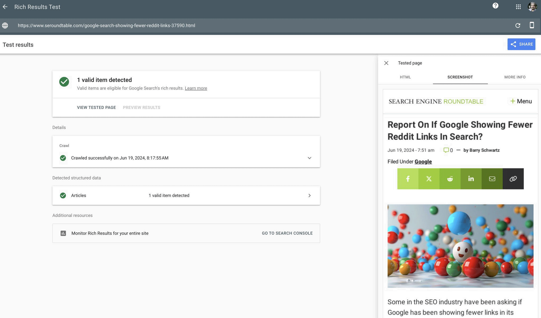 Images de travail de l'inspection d'URL GSC