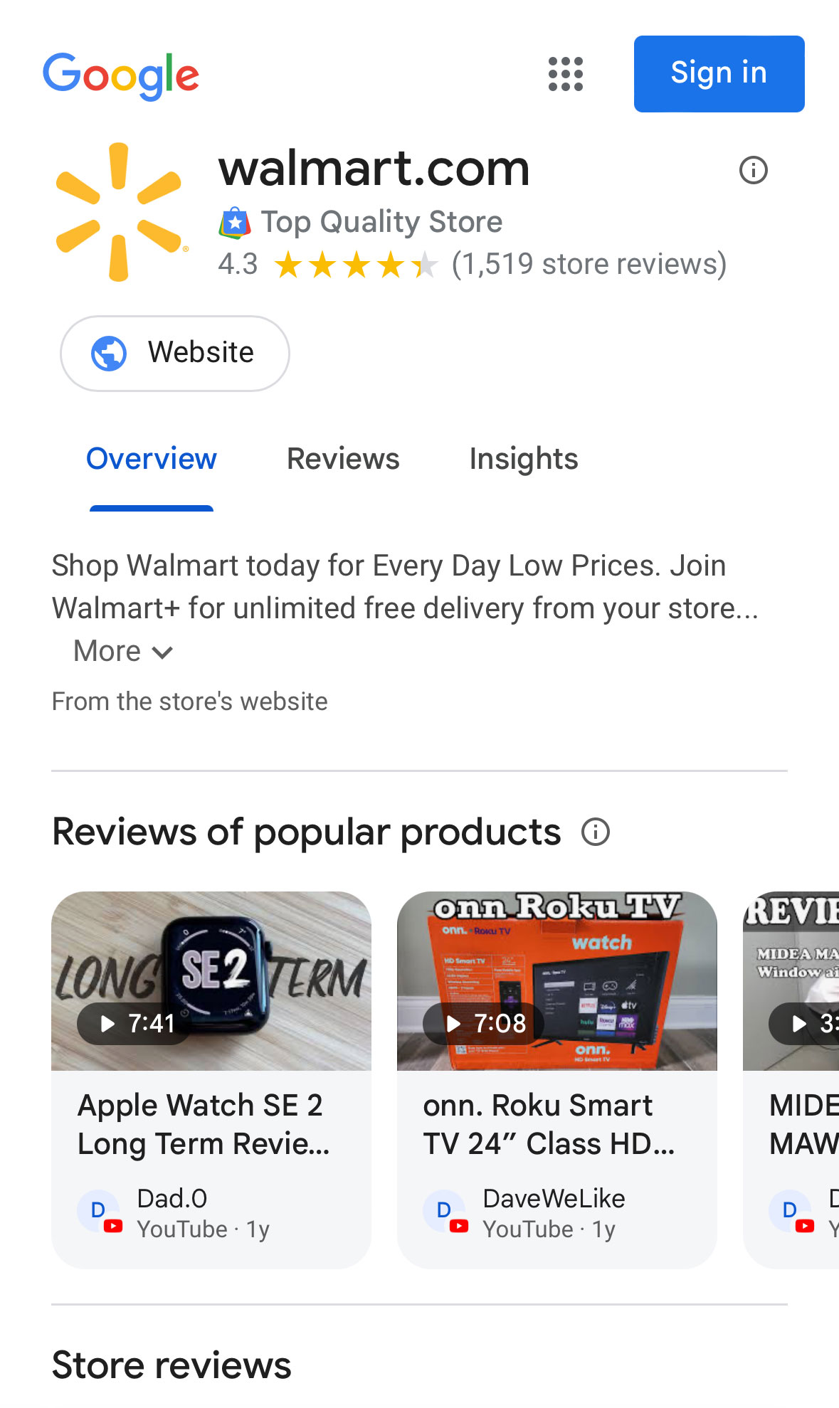 Avis vidéo sur les notes de Google Store