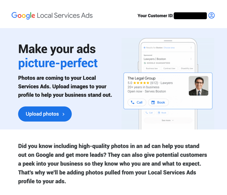 Courriel photo Google LSA