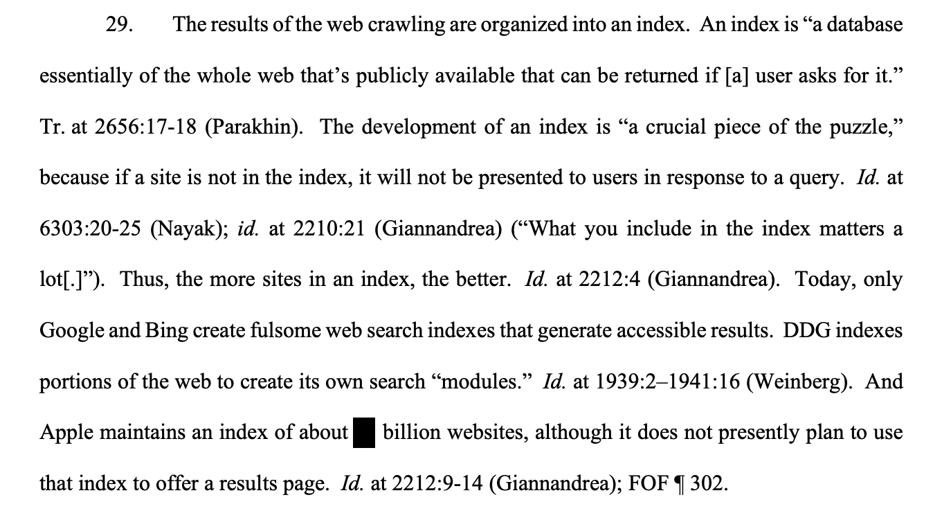 Document d'indexation Apple de Google Doj