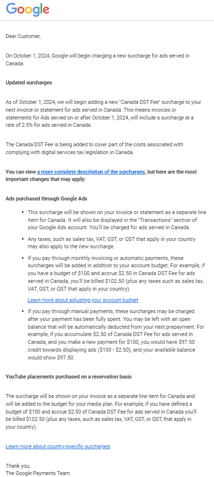 Frais Dst Canada Google Email